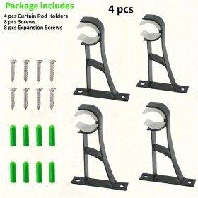 Resim Globalbloom 4 Parça Siyah Ağır Hizmet Pervaz Askısı Duvar Tipi Pencere Dekorasyonu 