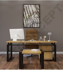 Resim NT Concept Ntconcept Roni Doğal Ahşap Üçlü Ofis ve Çalışma Odası Takımı-240'lık Takım 
