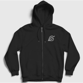 Resim Presmono Unisex Siyah Konoha Anime Naruto Fermuarlı Kapüşonlu Sweatshirt 133541tt 