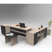 Resim L'occi Concept Diego Abcf Ofis Masa Sehpa Keson Kitaplık Dolap 4'lü Büro Masa Takımı Meşe-Siyah 