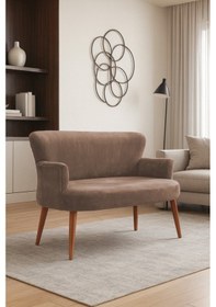 Resim Roma Modern İkili Koltuk - Babyface Kumaş - Kapitonesiz - Ahşap Ceviz Renk Ayak - Vizon Vizon 