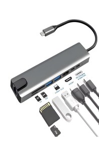 Resim 8in1 Aluminium Pd100w Hızlı Şarj Çoklayıcı Çevirici 4k 1xethernet 1xhdm 2xusb 2xtype-c Tf/sd Usb Gri 
