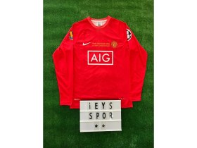 Resim Nostalji Cristiano Ronaldo Manchester United Uzun Kol 2008 Sezonu Retro Kırmızı Renk Forma 