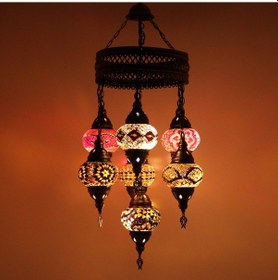 Resim Dekoratif TAVAN LAMBASI 7 Lİ AVİZE OTANTİK SARKIT 