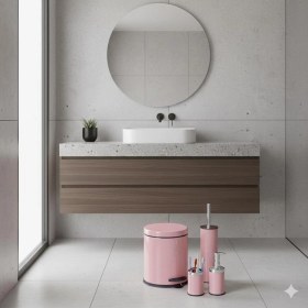 Resim PremiumPort Eko Serisi 4'lü Banyo Seti: Çöp Kovası, Klozet Fırçası, Sabunluk, Fırçalık 