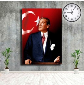 Resim Arkada Türk Bayraklı Mustafa Kemal Atatürk Kanvas Tablo 