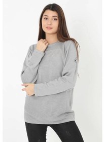 Resim Kadın Biskilet Yaka Kolu Armalı - Gri 001 