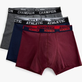 Resim Boxer Seti 3'lü Pamuklu Slogan Baskılı Bel Detaylı 