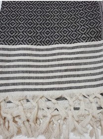 Resim Koltuk Çekyat Örtüsü Krem Siyah Pamuklu Naturel Kolları Kaplayan Püsküllü Büyük Boy 180 X 300 Çok Renkli 