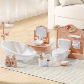 Resim 11 Parça Mini Bebek Evi Banyo Mobilya Seti, Karışık Renkler, Mükemmel Bebek Evi Dekoru ve Oyun Seti, Zarif Kompakt Banyo Alet Takımı, Bebek Evleri İçin Temel 