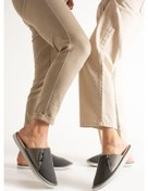 Resim Unisex Kahverengi Yarı Deri İçi Yünlü Terlik Kahverengi 