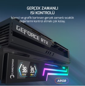 Resim GamePower Heatsync ARGB LCD Ekran Kartı Tutucu Siyah 
