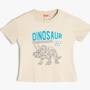 Resim Erkek Bebek Tişört Dinozor Baskılı Kısa Kollu Bisiklet Yaka 