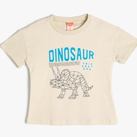 Resim Erkek Bebek Tişört Dinozor Baskılı Kısa Kollu Bisiklet Yaka 