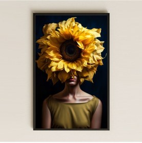 Resim Ayçiçeği Gölgesinde Kadın Portresi Temalı Sanatsal Pleksi Tablo 