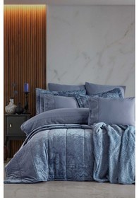 Resim Elart Çeyiz Paketi 10 Parça Yatak Örtüsü+nevresim Takımı+battaniye Nüans Mavi 