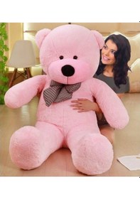 Resim 140 Cm Papyonlu Pembe Büyük Ayıcık Peluş Ayı (%100 Yerli) 