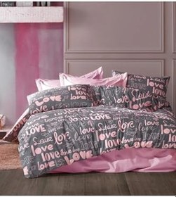 Resim DENİZLİ ÇEYİZ Tek Kişilik Çocuk Nevresim Takımı Love Pembe 