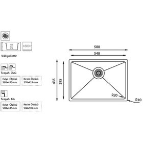 Resim Ukinox Me 550 Eviye. Tek Hazneli. Tezgah Altı 