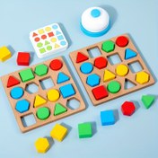 Resim 1 Adet Ahşap İki Oyunculu Savaş Oyunu - Geometrik Şekil Eşleştirme & Yapı Blokları | Gençlerin Düşünme Becerilerini Geliştirir | Renkli İki Oyunculu Masaüstü Yarış Oyuncak Zamanlayıcı ile 