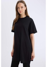 Resim DeFacto Regular Fit Bisiklet Yaka Basic Düz Kısa Kollu Siyah Tesettür Tunik Tişört A8351AX25SPBK27 