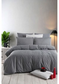 Resim Lastikli Çarşaflı Tek Kişilik Nevresim Takımı Saten Siyah Siyah 