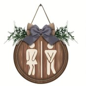 Resim Classic Style Farmhouse Restroom Sign - Manufactured Wood Wall Hanging Wreath with Plant Theme - Rustic Bathroom Art with Bow Accent, No Electricity or Feathers, Ideal for Christmas Decor (Pack of 1) 