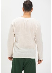 Resim Eliş Şile Bezi Büyük Beden Şile Bezi Uzun Kol Zımbalı Erkek Yazlık Tshirt Krem 3002 Krem 