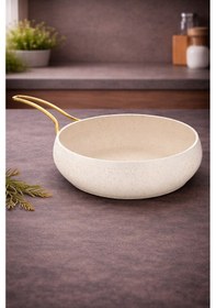 Resim Caldora 24 Cm Gold Saplı Krem Güveç Tava Yanmaz Yapışmaz 