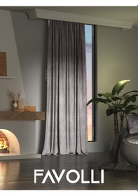 Resim Kadife Dokulu Gümüş Grisi Ada Fon Perde Ekstrafor Büzgülü Dream Series Gümüş Gri Gri - Gümüş 