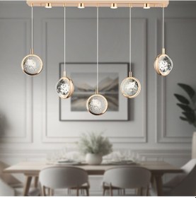 Resim Eldon 5'li Sıralı 3 Renk 75 Watt Gold Kristal Ledli Modern Oturma Odası Salon Sarkıt Avize Diğer 
