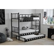 Resim Reyo Zambak Yavrulu Genç Çocuk Odası Metal Siyah Ranza 90x190 90 X 190 CM 