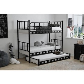 Resim Reyo Zambak Yavrulu Genç Çocuk Odası Metal Siyah Ranza 90x190 90 X 190 CM 