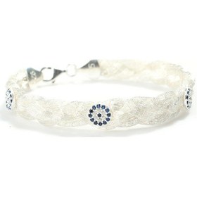 Resim 925 Ayar Gümüş Nazar Boncuğu 6 Telli El İşi Örgü Bileklik 