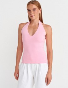 Resim Dilvin 10794 Halter V Yaka Basıc Bluz-pembe Pembe 