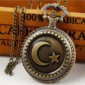 Resim Kişiye Özel Retro Vintage Türk Bayraklı Köstekli Cep Saati 