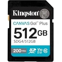 Resim Kingston Sdg4-512Gb 512Gb Sdxc Canvas Go Plus Gen4 200Mb-S C10 Uhs-İ U3 V30 Hafıza Kartı 
