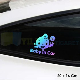Resim yılmazetic Gülen Bebek Arabada Bebek Var Hologram Oto Araba Sticker Etiket Renkli Aksesuar Çıkartma 20 X 16 Cm 