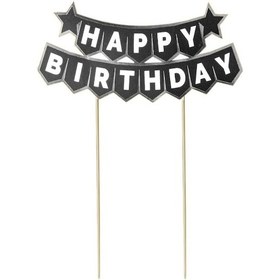Resim Pasta Üstü Banner Happy Birthday Siyah Gümüş 