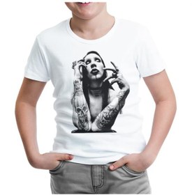 Resim Marilyn Manson Beyaz Çocuk Tshirt 