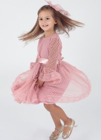 Resim AHENGİM Kids Kız Çocuk Tokalı Ve Tül Dantel Trend Abiye Elbise Ak2209 