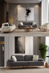 Resim Velura Home & Living Berina Koltuk Takımı 3 3 1 1 & Mekanizmalı Genişleyebilir Yataklı Koltuk - Antrasit Bukle Kumaş 