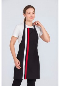 Resim Kadın Boyundan Asmalı Çizgili Barista Şef Mutfak Önlüğü 60x85 Cm Siyah 