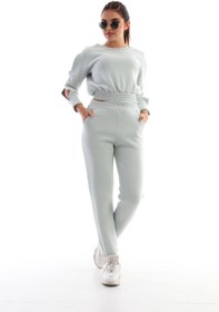 Resim Edelle Mint Kadın Eşofman Takımı Slim Fit Bisiklet Yaka Crop Pamuklu 