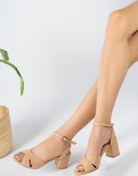 Resim GNS Shoes Hakiki Deri Çapraz Bantlı Topuklu Deri Sandalet 