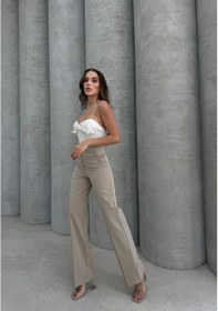 Resim Krem Cep Düğme Detaylı Pantolon Krem 