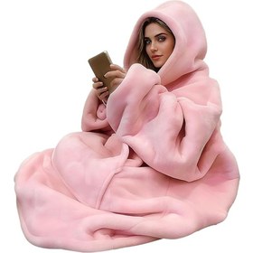 Resim 1 Adet Büyük Boy Kapüşonlu Battaniye - Ultra Yumuşak Şerpa Polar, Rahat Pembe Kapüşonlu Cepli Sweatshirt, Makinede Yıkanabilir, Çağdaş Stil, Ev ve Dış Mekan Kullanımı İçin Mükemmel, Sevimli Battaniye 