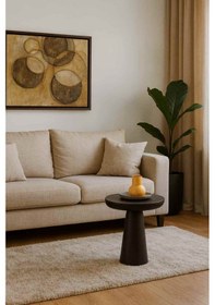 Resim Tekli Mantar Sehpa Doğal Masif Ahşap Yan Sehpa Modeli - Siyah Renk Siyah 