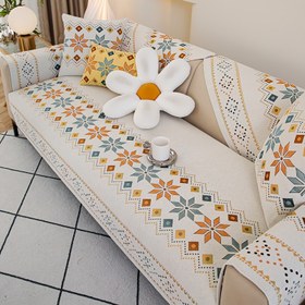 Resim 1 adet Bohemian Chenille Kumaş Koltuk Örtüsü - Geometrik Desen, Kaymaz Tasarım, Makine Yıkanabilir, Evcil Hayvan Dostu, Polyester Karışımı, Oturma Odası, Yatak Odası, Ofis Dekoru için Mükemmel - Bölümlü, Sevimli, Kolçak, Sevimli Koltuk Örtüsü | Bohem Tarzı | Dayanıklı Kumaş 