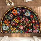 Resim Bu bir hilal şekilli hoşgeldiniz matı, bir mandala çiçek deseniyle tasarlanmıştır. Yıkanabilir ve girişler, yatak odaları, oturma odaları, çamaşır odaları ve verandalar için yerleştirilebilir. Hem çekici ev dekorasyonu hem de yaratıcı bir hediye olarak hizmet eder. 